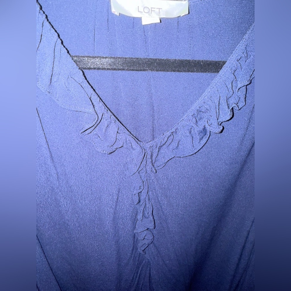 LOFT Navy Ruffle Blouse - Picture 3 of 4